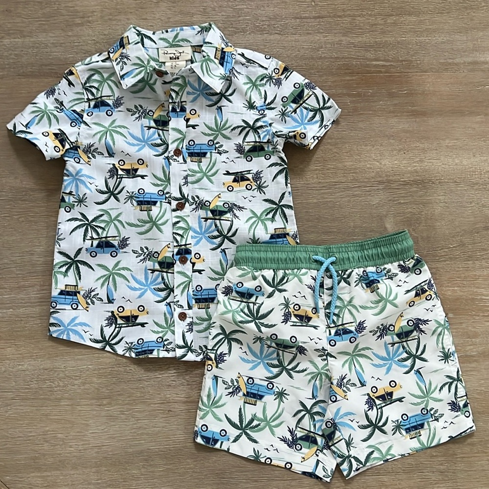 Panama Jack Toddler Boy Button Down Shirt Swim Trunks Set 2T 3T 5T